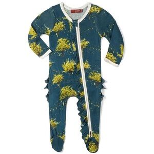 NWT Milkbarn Infant Firefly Bamboo Ruffle Zipper Footed Romper